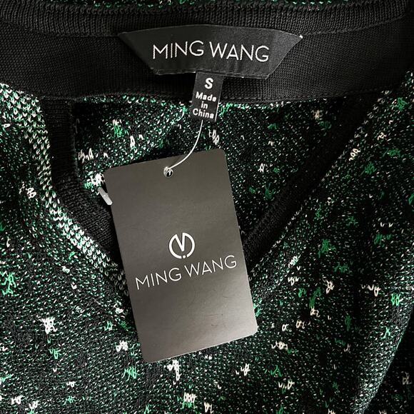 NEW Ming Wang | Tweed Boucle stretch Knit Green Black Cap Sleeve Sheath Dress S - Picture 10 of 11